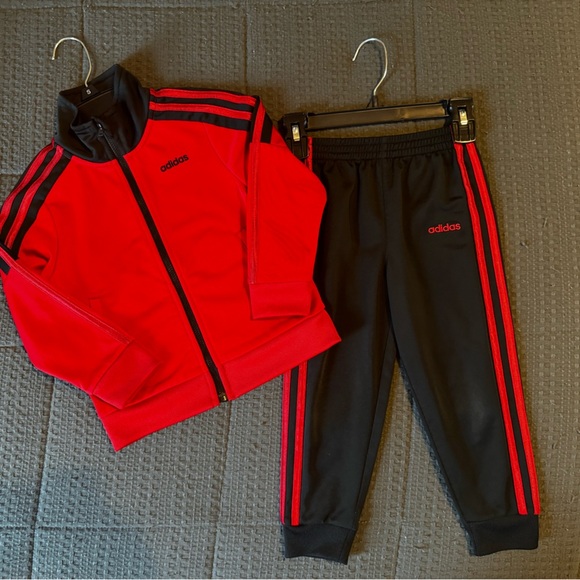 kids Adidas Red and Black Track Jacket - Picture 1 of 6